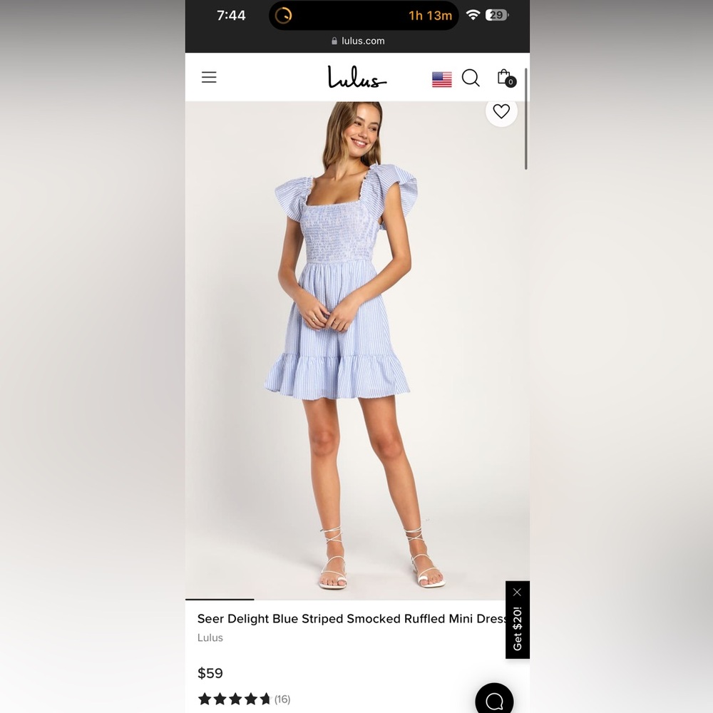 Seer Delight Blue Striped Smocked Ruffled Mini Dress